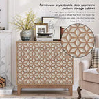 MAYEERTY 31.5 Buffet avec 2 portes et étagères réglables au design géométrique pour salon, cuisine, salle à manger, beige