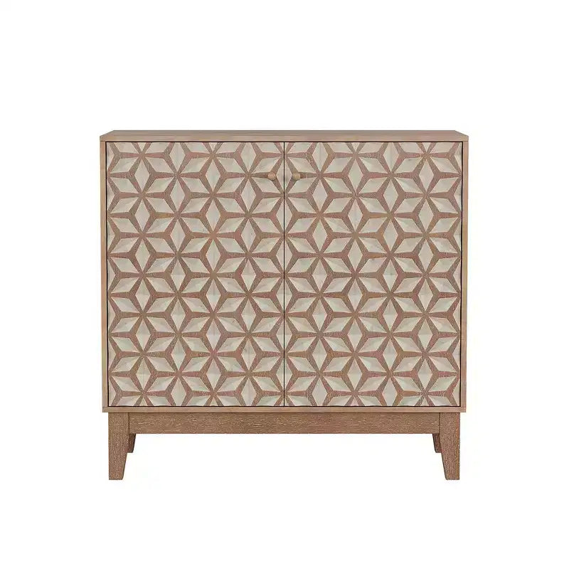 MAYEERTY 31.5 Buffet avec 2 portes et étagères réglables au design géométrique pour salon, cuisine, salle à manger, beige