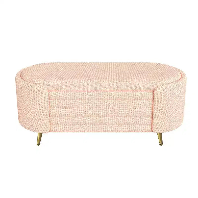 Banc de rangement moderne en bout de lit avec pieds en métal doré, banc d'entrée ovale avec rangement pour salon, chambre ou entrée - Panipeachy