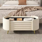 Banc de rangement moderne en bout de lit avec pieds en métal doré, banc d'entrée ovale avec rangement pour salon, chambre ou entrée - Panipeachy