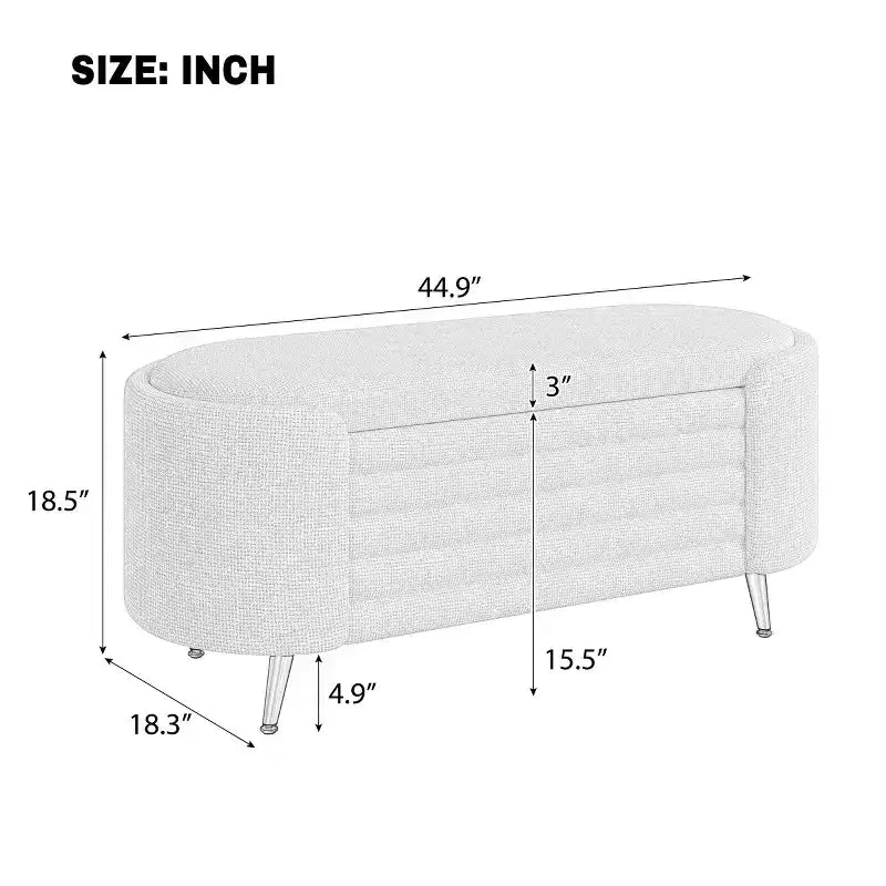 Banc de rangement moderne en bout de lit avec pieds en métal doré, banc d'entrée ovale avec rangement pour salon, chambre ou entrée - Panipeachy