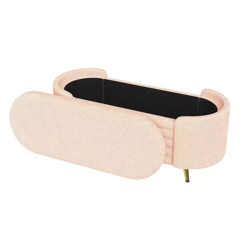 Banc de rangement moderne en bout de lit avec pieds en métal doré, banc d'entrée ovale avec rangement pour salon, chambre ou entrée - Panipeachy