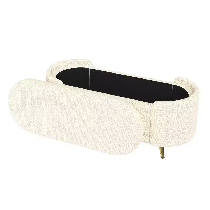 Banc de rangement moderne en bout de lit avec pieds en métal doré, banc d'entrée ovale avec rangement pour salon, chambre ou entrée - Panipeachy