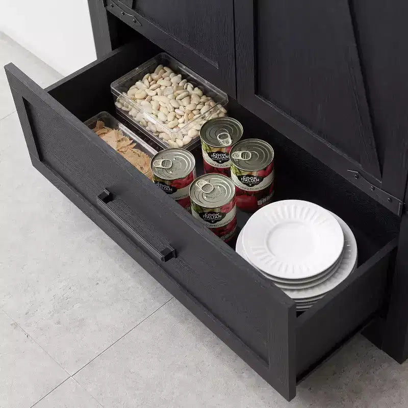 Garde-manger haut de 183 cm, armoire de rangement en bois de style rustique avec étagères réglables, 2 portes de grange et tiroir