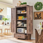Garde-manger haut de 183 cm, armoire de rangement en bois de style rustique avec étagères réglables, 2 portes de grange et tiroir