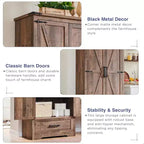 Garde-manger haut de 183 cm, armoire de rangement en bois de style rustique avec étagères réglables, 2 portes de grange et tiroir