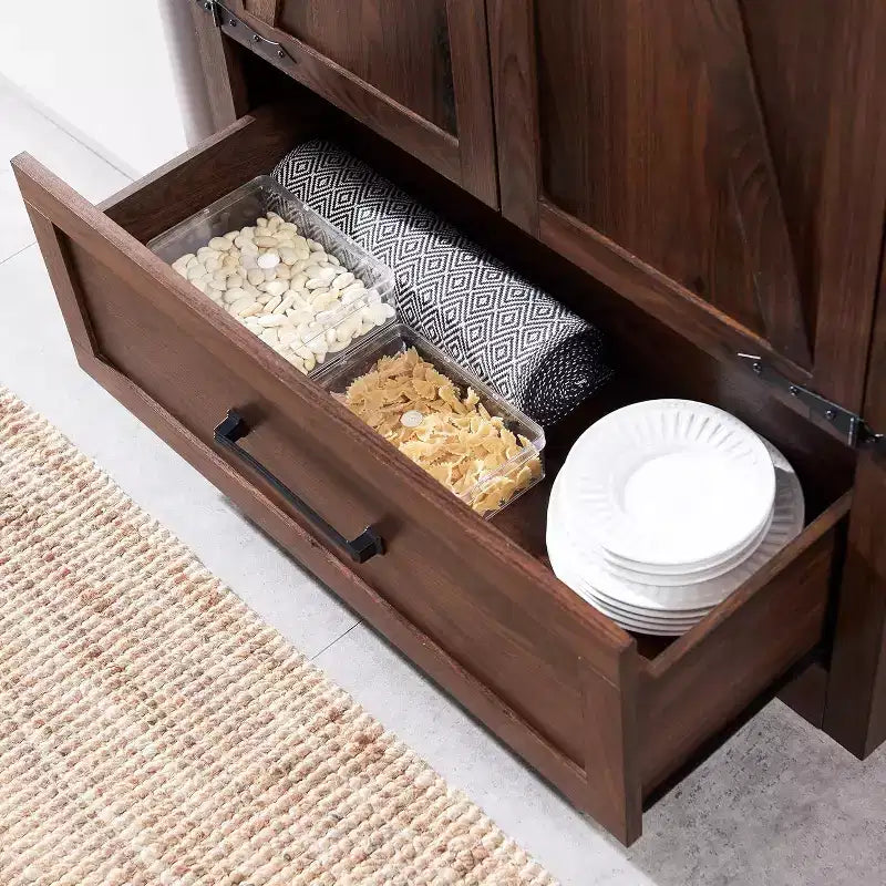 Garde-manger haut de 183 cm, armoire de rangement en bois de style rustique avec étagères réglables, 2 portes de grange et tiroir