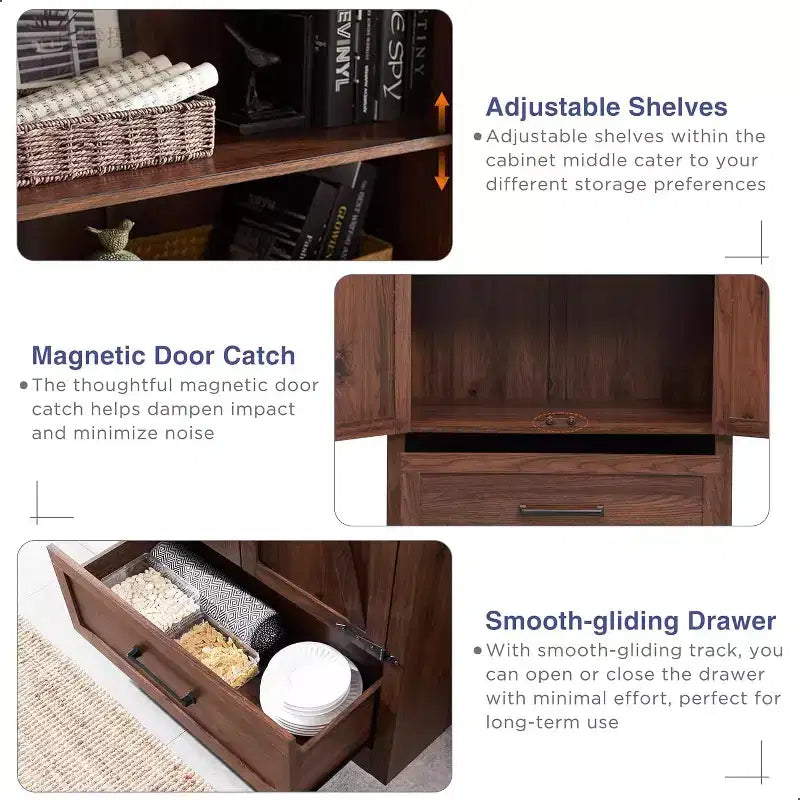 Garde-manger haut de 183 cm, armoire de rangement en bois de style rustique avec étagères réglables, 2 portes de grange et tiroir