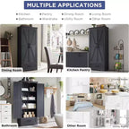 Garde-manger haut de 183 cm, armoire de rangement en bois de style rustique avec étagères réglables, 2 portes de grange et tiroir