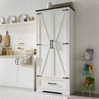 Garde-manger haut de 183 cm, armoire de rangement en bois de style rustique avec étagères réglables, 2 portes de grange et tiroir