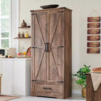 Garde-manger haut de 183 cm, armoire de rangement en bois de style rustique avec étagères réglables, 2 portes de grange et tiroir