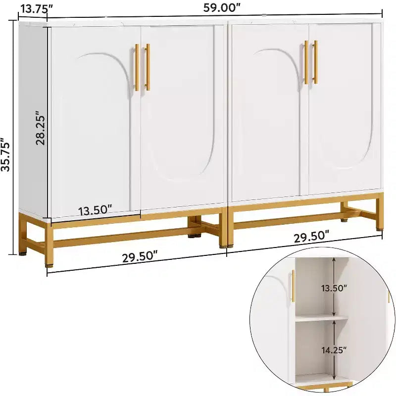 Bahut Lantine moderne blanc avec 4 portes et étagères réglables