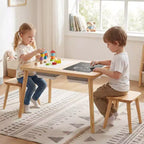 Costway Table et chaises pour enfants avec dessus de table double face détachables Naturel + Blanc + Noir/Gris