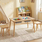 Costway Table et chaises pour enfants avec dessus de table double face détachables Naturel + Blanc + Noir/Gris