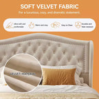 Dyonery Lit Queen Size, Cadre de Lit Plateforme Rembourré en Velours avec 2 Tiroirs de Rangement, Tête de Lit Capitonnée Verticale et Ailée de 133,6 cm de Hauteur