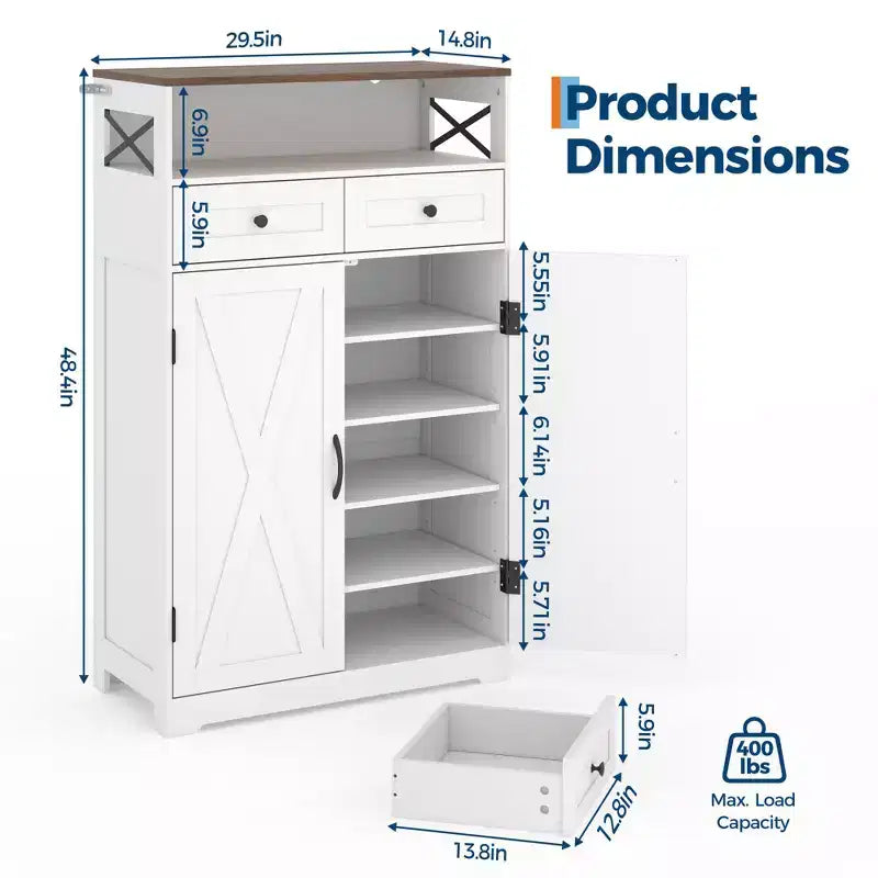 Meuble à chaussures COZONY avec portes et 2 tiroirs, étagères réglables, organisateur de rangement pour entrée, couloir, salon