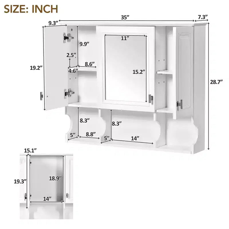 Meuble-lavabo GDFStudio Dominic 35 avec miroir mural et 3 étagères ouvertes