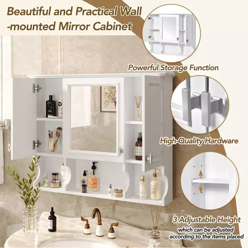 Meuble-lavabo GDFStudio Dominic 35 avec miroir mural et 3 étagères ouvertes