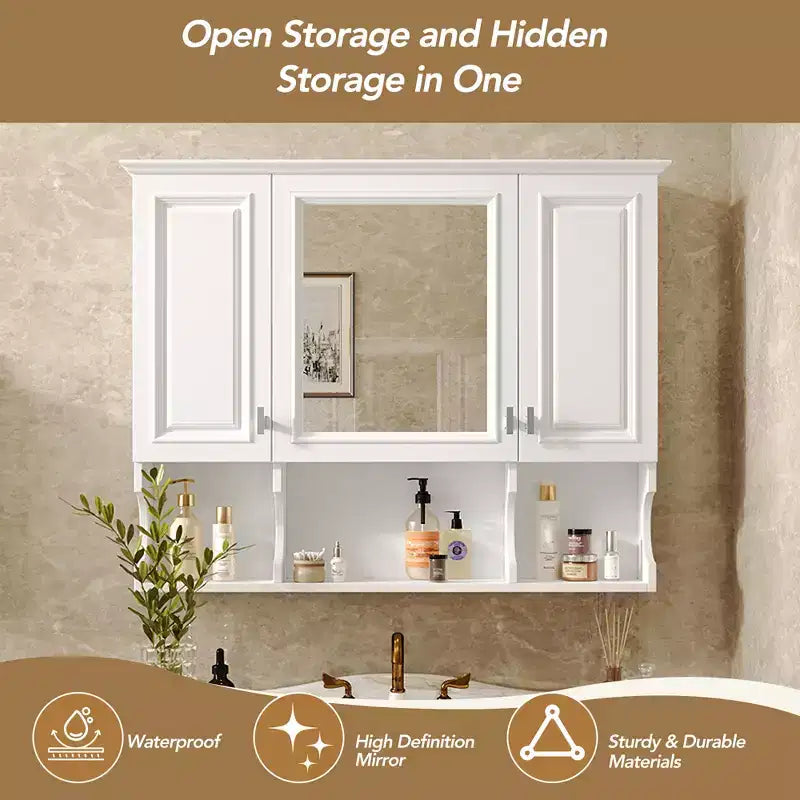 Meuble-lavabo GDFStudio Dominic 35 avec miroir mural et 3 étagères ouvertes