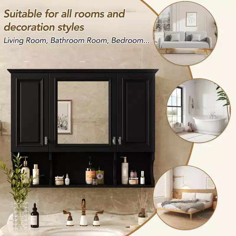 Meuble-lavabo GDFStudio Dominic 35 avec miroir mural et 3 étagères ouvertes
