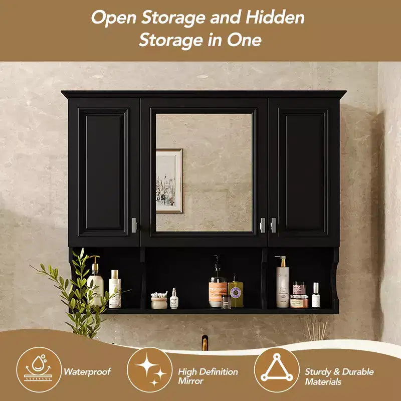 Meuble-lavabo GDFStudio Dominic 35 avec miroir mural et 3 étagères ouvertes
