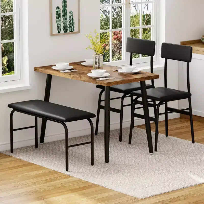 Ensemble Table à Manger pour 4, Table de Cuisine avec Banc Rembourré et 2 Chaises, Table de Petit-Déjeuner pour Petit Espace, Salle à Manger, Appartement, Restaurant, Marron