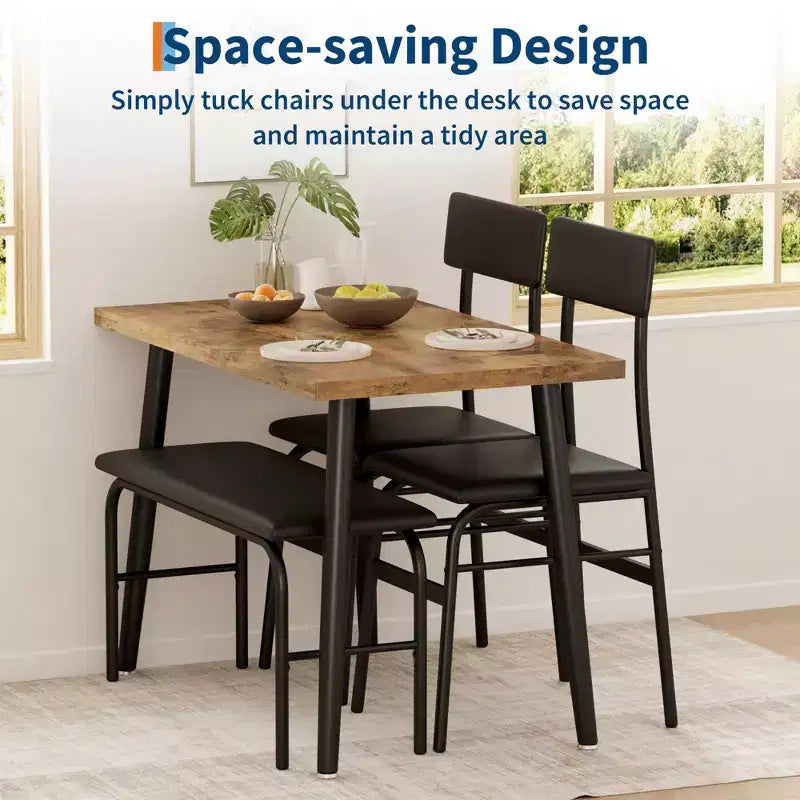 Ensemble Table à Manger pour 4, Table de Cuisine avec Banc Rembourré et 2 Chaises, Table de Petit-Déjeuner pour Petit Espace, Salle à Manger, Appartement, Restaurant, Marron