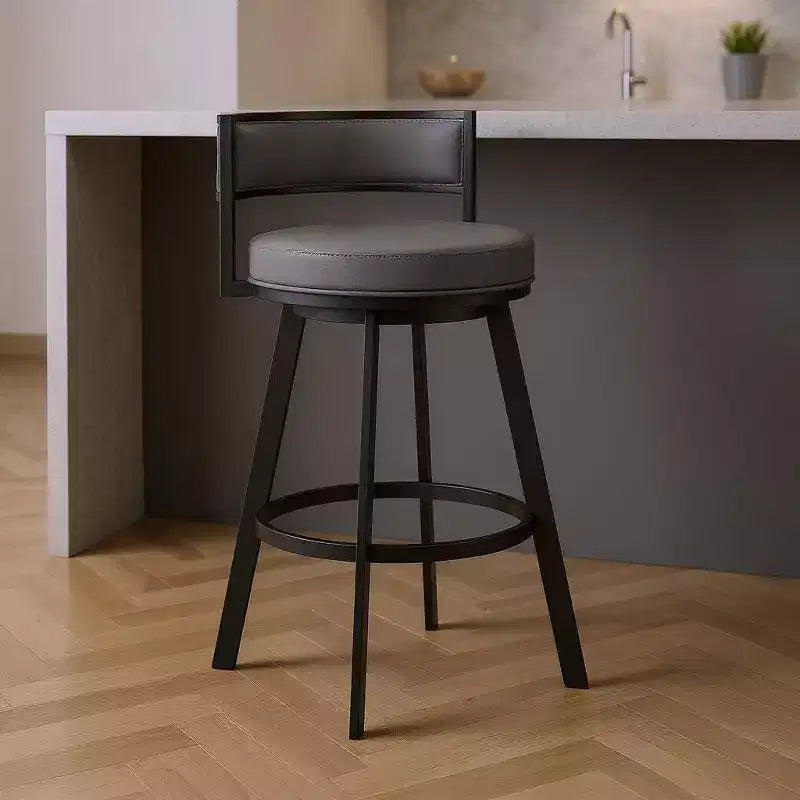 HomeRoots 26 Chaise de bar pivotante à dossier bas en similicuir gris et noir et fer forgé à hauteur de comptoir