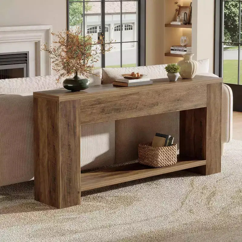 Console Lantine 70,9 po pour entrée, table de canapé étroite en bois derrière le canapé pour salon, entrée, marron rustique
