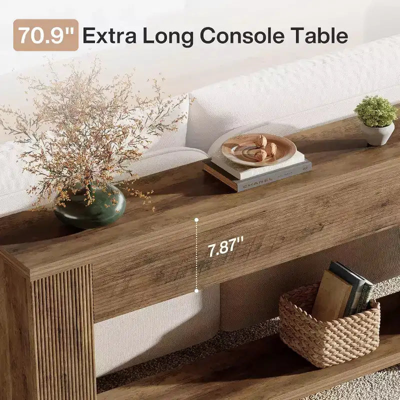 Console Lantine 70,9 po pour entrée, table de canapé étroite en bois derrière le canapé pour salon, entrée, marron rustique