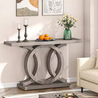 Table console Lantine de 55 pouces avec base géométrique, style rustique, table de couloir/entrée/canapé en bois pour la décoration et l'organisation (gris)