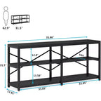 Lantine Console étroite extra longue de 180 cm, Table de canapé moderne avec étagères de rangement, Table d'entrée industrielle à 3 niveaux pour salon, Noir