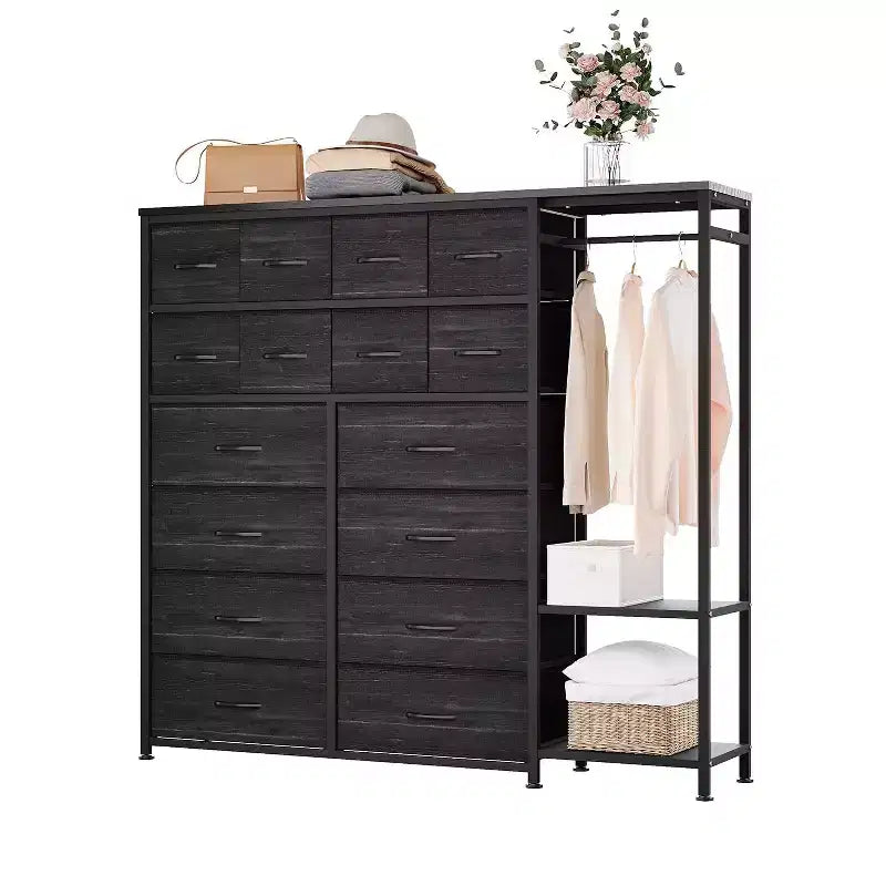 TV Stand, 63 Dresser TV Stand for 65-75 Inch TVs with Charging Station & Lights