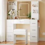 Coiffeuse avec miroir, Coiffeuse avec prise de courant, Support pour sèche-cheveux, Table de toilette avec tiroirs pour chambre à coucher