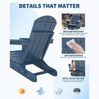 Lot de 2 chaises Adirondack pliantes avec table d'appoint, texture bois HDPE tout temps et porte-gobelet pour terrasse, patio, jardin, noir