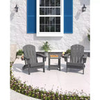 Lot de 2 chaises Adirondack pliantes avec table d'appoint, texture bois HDPE tout temps et porte-gobelet pour terrasse, patio, jardin, noir