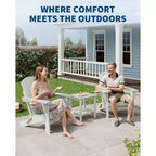 Lot de 2 chaises Adirondack pliantes avec table d'appoint, texture bois HDPE tout temps et porte-gobelet pour terrasse, patio, jardin, noir