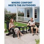 Lot de 2 chaises Adirondack pliantes avec table d'appoint, texture bois HDPE tout temps et porte-gobelet pour terrasse, patio, jardin, noir
