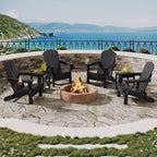 Lot de 2 chaises Adirondack pliantes avec table d'appoint, texture bois HDPE tout temps et porte-gobelet pour terrasse, patio, jardin, noir