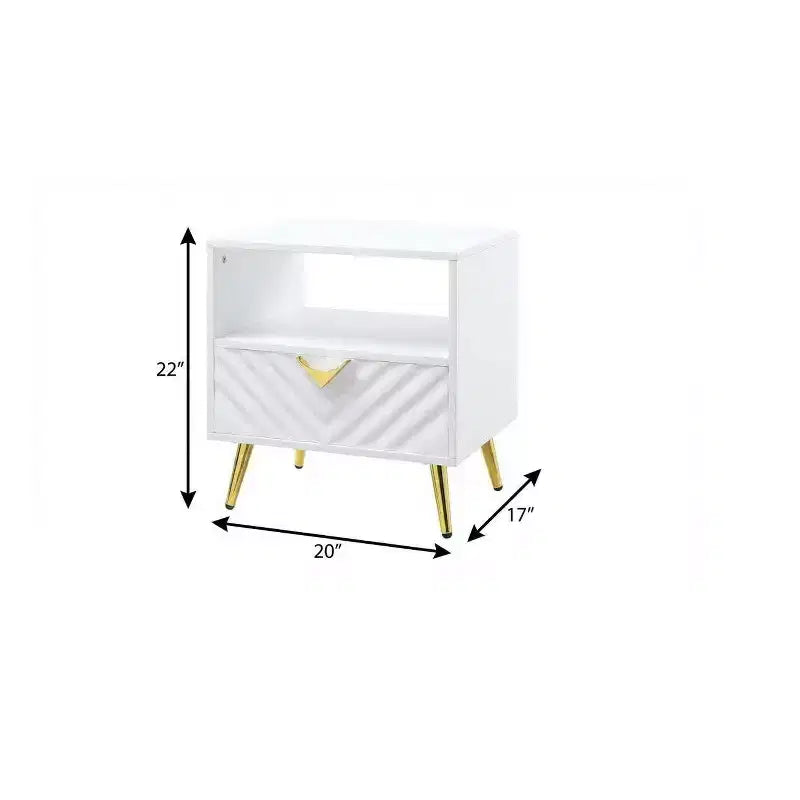 Table d'appoint rectangulaire HomeRoots 22 blanche en bois manufacturé et métal avec tiroir et étagère