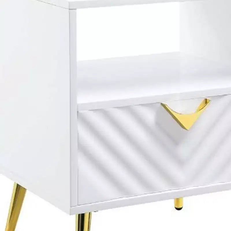 Table d'appoint rectangulaire HomeRoots 22 blanche en bois manufacturé et métal avec tiroir et étagère