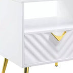 Table d'appoint rectangulaire HomeRoots 22 blanche en bois manufacturé et métal avec tiroir et étagère