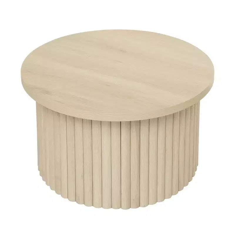Tables basses rondes cannelées FurnitureR, lot de 2 tables gigognes en bois naturel pour salon ou lounge
