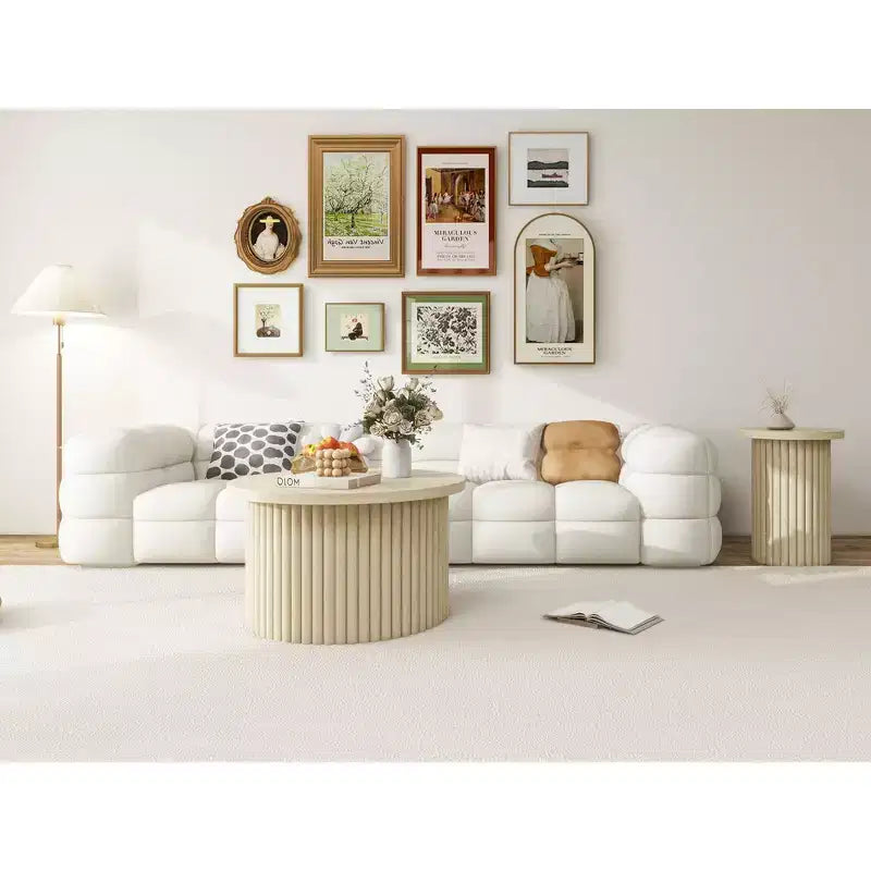Tables basses rondes cannelées FurnitureR, lot de 2 tables gigognes en bois naturel pour salon ou lounge