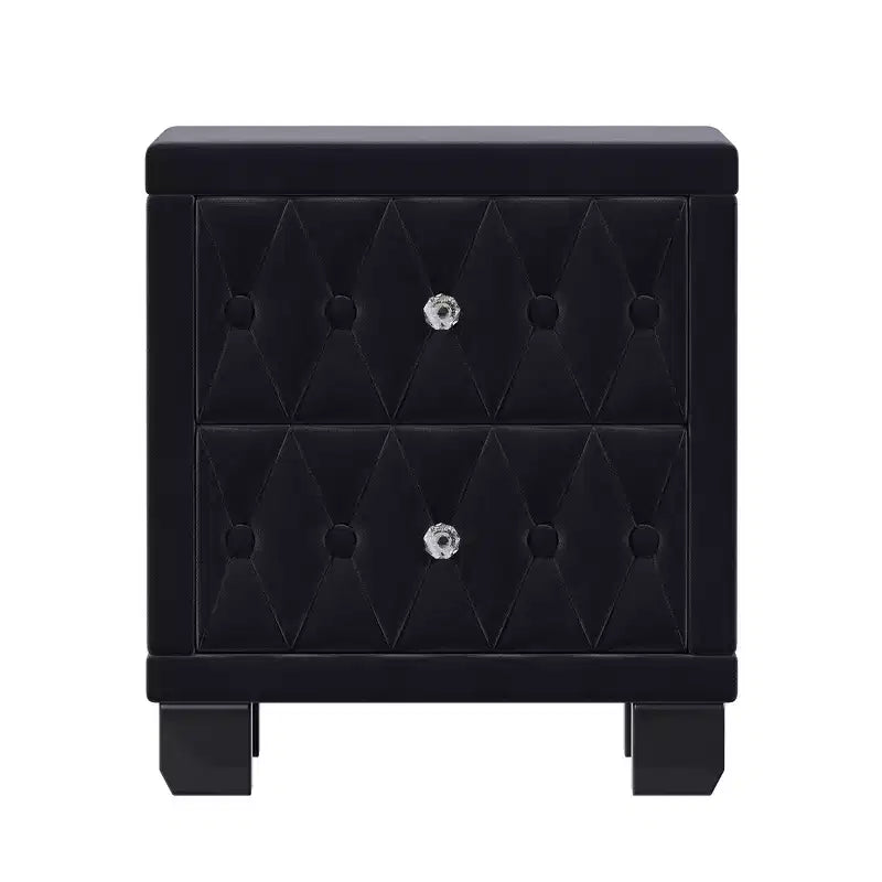 Table de chevet Whisen élégante en velours avec 2 tiroirs et poignées en cristal, table de chevet de rangement capitonnée à boutons