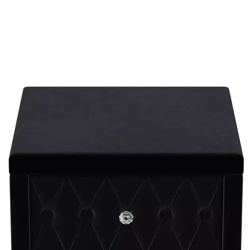Table de chevet Whisen élégante en velours avec 2 tiroirs et poignées en cristal, table de chevet de rangement capitonnée à boutons