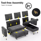 Canapé convertible Dyonery - Canapé-lit 2-en-1 avec rangement et méridienne, canapé sectionnel en chenille avec ports USB, assemblage sans outils