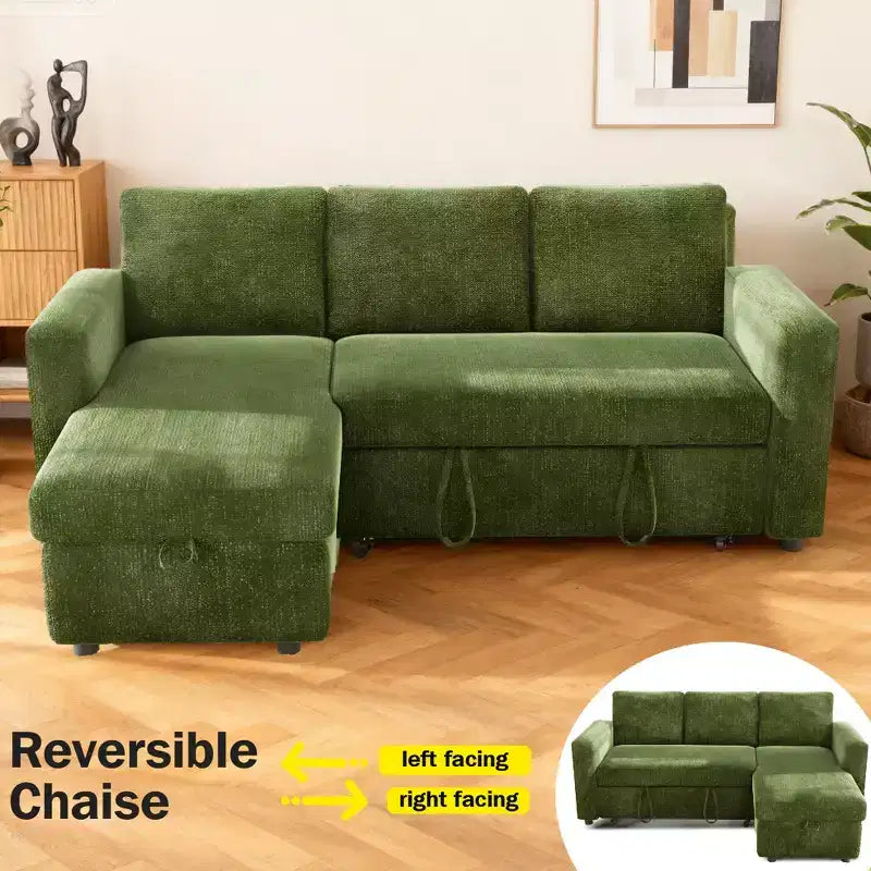 Canapé convertible Dyonery - Canapé-lit 2-en-1 avec rangement et méridienne, canapé sectionnel en chenille avec ports USB, assemblage sans outils
