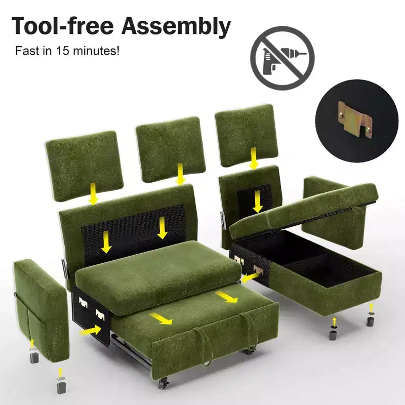 Canapé convertible Dyonery - Canapé-lit 2-en-1 avec rangement et méridienne, canapé sectionnel en chenille avec ports USB, assemblage sans outils