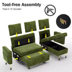 Canapé convertible Dyonery - Canapé-lit 2-en-1 avec rangement et méridienne, canapé sectionnel en chenille avec ports USB, assemblage sans outils